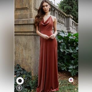 Jenny Yoo Red‎ Velvet Sullivan Sleeveless Bridesmaid Maxi Dress Cowl Neck size 2